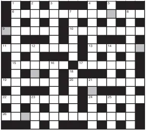  ??  ?? FOR your chance to win, solve the crossword to reveal the word reading down the shaded boxes. HOW TO ENTER: Call 0901 293 6233 and leave today’s answer and your details, or TEXT 65700 with the word CRYPTIC, your answer and your name. Texts and calls cost £1 plus standard network charges. Or enter by post by sending completed crossword to Daily Mail Prize Crossword 16184, PO Box 28, Colchester, Essex CO2 8GF. Please include your name and address. One weekly winner chosen from all correct daily entries received between 00.01 Monday and 23.59 Friday. Postal entries must be date-stamped no later than the following day to qualify. Calls/texts must be received by 23.59; answers change at 00.01. UK residents aged 18+, exc NI. Terms apply, see Page 64.