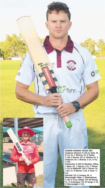  ?? Pictures: KATRINA BRIDGEFORD, GREY MORRIS ?? Palmerston skipper Alex Bleakley cracked an impressive 108 not out in his team’s 70-run win over Nightcliff. Inset: Last week’s centurion, Waratah’s James Seymour.