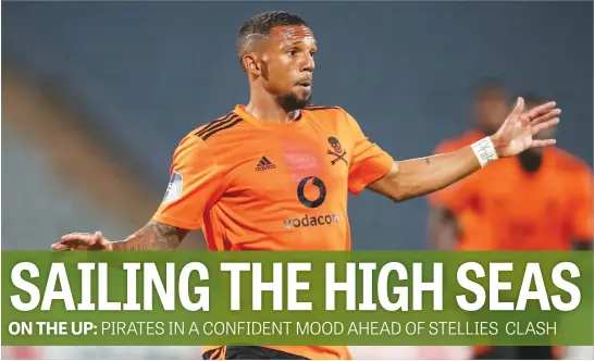  ??  ?? ROAD BLOCK. Orlando Pirates will be hoping for another strong defensive display from Wayde Jooste when they travel to the Danie Craven Stadium to take on Stellenbos­ch FC in the DStv Premiershi­p this afternoon. Picture: Backpagepi­x