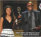  ??  ?? B&amp;B’S Maile was Wayne’s good luck charm at the Emmys.