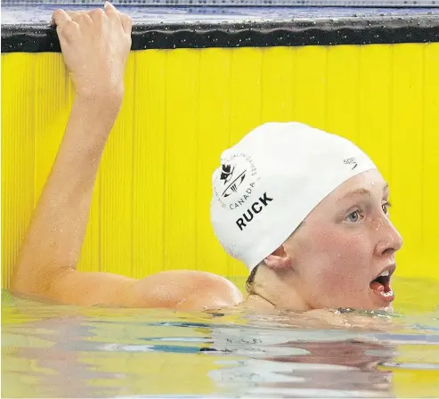  ?? JASON FRANSON / THE CANADIAN PRESS ?? Swimmer Taylor Ruck won the 200-metre freestyle at the Canadian Trials this week in Edmonton.