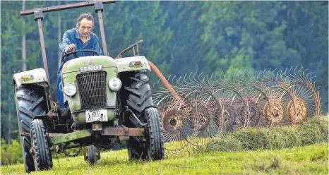  ?? ARCHIVFOTO: ROLAND RASEMANN ?? Ein Relikt aus alten Zeiten: Dieser Traktor in Karsee trägt noch ein Nummernsch­ild mit „WG“.