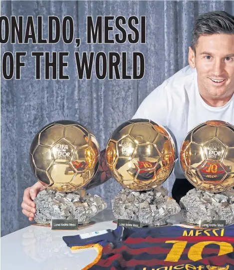  ??  ?? Lionel Messi poses with his five Ballon d’Or.