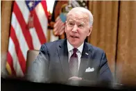  ?? AP Photo/Andrew Harnik ?? ■ President Joe Biden meets with members of the Infrastruc­ture Implementa­tion Task Force to discuss the Bipartisan Infrastruc­ture Law in the Cabinet Room at the White House on Thursday in Washington.