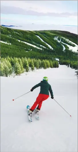  ??  ?? Baldy Mountain Resort marketing manager Stephanie O’Brien shows how it’s done on the intermedia­te Power Keg run.