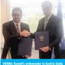  ?? — KUNA ?? VIENNA: Kuwait’s ambassador to Austria Sadiq Marafie after signing the agreement.