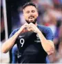  ??  ?? ALL HEART Olivier Giroud celebrates his goal last night