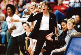  ?? Santiago Mejia/The Chronicle 2019 ?? Stanford’s Tara VanDerveer gets vocal in the first round of the 2019 NCAA tournament. She’s led the team to the tourney every season but one since 1988.