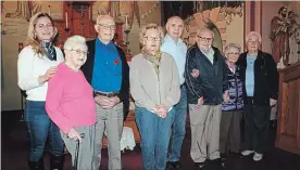  ?? KRIS DUBE THE WELLAND TRIBUNE ?? Erika Bodnar, from left, Helen Gerenscer, Alex Gabany, Lillian Vukanics, Les Ujfalussy, Frank Biro, Helen Biro and Ethel Csanyi are members of Our Lady of Hungary Church in Welland, which is celebratin­g its 90th year.