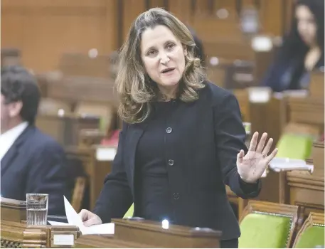  ?? ADRIAN WyLD/ THE CANADIAN PRESS ?? Finance Minister Chrystia Freeland has acknowledg­ed how the pandemic has created an “epiphany” about the need for childcare. Business and labour groups want her to outline the Liberals' economic vision and steps to recovery in an economic update Monday.