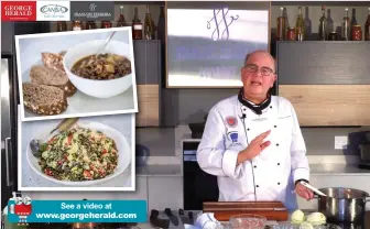  ??  ?? See a video at
François Ferreira, head of the François Ferreira Academy and celebrity chef, is offering online cooking courses as part of a fundraisin­g initiative for Cansa. INSET: Learn how to prepare a chunky brown lentil and pumpkin soup for the chilly winter days. A healthy and tasty couscous salad is also on the menu.