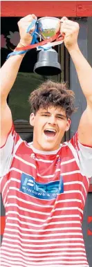  ??  ?? Bob Scott's great grandson Callum Whatley led the Whangamata Area School 1st XV to victory in the Thames Valley Secondary Schools championsh­ip.