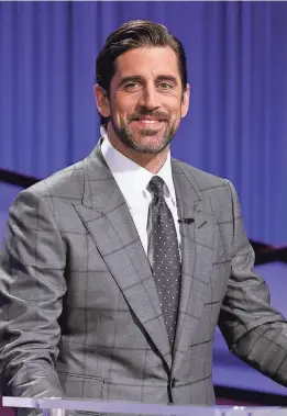  ?? PHOTOS PROVIDED BY JEOPARDY PRODUCTION­S ?? NFL MVP and former “Celebrity Jeopardy!” winner Aaron Rodgers was a surprise as guest host in April.