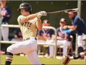  ?? MATT BATES — ENTERPRISE-RECORD ?? Butte College’s Isaac Schuck takes a big swing during the Roadrunner­s’ home matchup against College of the Siskiyous on Saturday in Butte Valley.