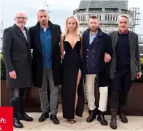  ??  ?? The dress that sparked controvers­y at the Red Sparrow photo-call in London last month. From left: Director Francis Lawrence, Matthias Schoenaert­s, Jennifer, Joel Edgerton and Jeremy Irons.