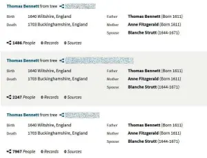  ??  ?? There are nearly 100 online family trees giving Thomas Bennett’s date of death as 1703. On the same website there is a document which proves that this is wrong. Genealogic­al websites provide rich resources for us to use – but the onus is on us to use them properly