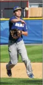  ?? AUSTIN HERTZOG - DIGITAL FIRST MEDIA ?? Exeter second baseman Nate Serba fires to first base for an out against Norchester Sunday.