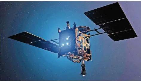  ?? GRAFIK: DLR ?? Ingenieure des Deutschen Zentrums für Luft- und Raumfahrt haben für die japanische Raumsonde Hayabusa-2 ein Landegerät entwickelt, das in der kommenden Woche die Oberfläche des Asteroiden Ryugu untersuche­n soll.