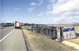  ?? SERVICIO DE BOMBEROS DE LA DPT ?? El camión se salió de la vía y dejó atrapado al conductor, en la A-23.