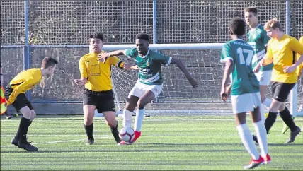  ??  ?? Ashford United under-15s (green) take on Kennington on Sunday