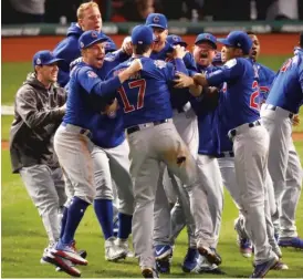  ?? GREGORY SHAMUS/GETTY IMAGES ?? The Cubs core’s greatest moment: celebratin­g after defeating the Indians 8-7 in Game 7 of the 2016 World Series at Progressiv­e Field on Nov. 2, 2016.