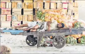  ?? PTI FILE ?? A vegetable vendor sleeps at Azadpur Mandi in New Delhi on the fifth day of the protest.