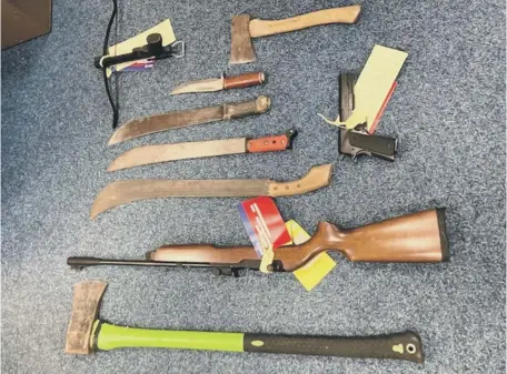  ??  ?? Some of the weapons and drugs found in the raids on two properties in Sunderland.