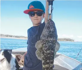  ??  ?? Angus Sherring, 12, with a 61cm flathead caught recently.