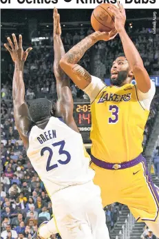  ??  ?? LE BROW: Anthony Davis (3) joins forces with LeBron James on the Lakers, William Hill’s favorite to win the 2019-20 NBA title.