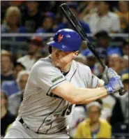  ?? GENE J. PUSKAR — THE ASSOCIATED PRESS FILE ?? In this Sunday file photo, New York Mets’ Jay Bruce drives in two runs with a double off Pittsburgh Pirates starting pitcher Tyler Glasnow in the fifth inning of a baseball game in Pittsburgh.