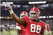  ?? ASHLEY LANDIS — THE ASSOCIATED PRESS, FILE ?? Georgia defensive lineman Jalen Carter (88) waves to the crowd before the CFP national championsh­ip against TCU on Jan. 9 in Inglewood.