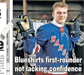  ?? Getty Images ?? WELCOME TO THE CLUB: The Rangers took Lias Andersson with the No. 7 overall pick of the NHL draft Friday, the Blueshirts’ first first-round pick since 2012.