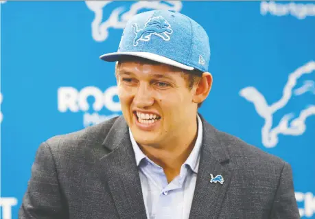  ?? CARLOS OSORIO/THE ASSOCIATED PRESS ?? Detroit Lions first-round draft pick T.J. Hockenson said he’s always had a connection to Detroit sports teams.