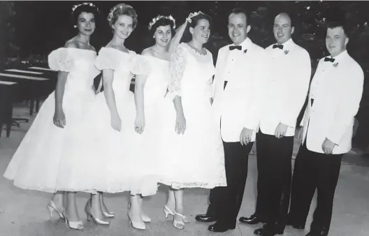  ?? JON RABIROFF ?? More than a decade before she would become a TV icon on “The Brady Bunch,” Florence Henderson, second from left, poses for a photo as a bridesmaid at the 1958 wedding of News-Sun Managing Editor Jon Rabiroff’s parents.