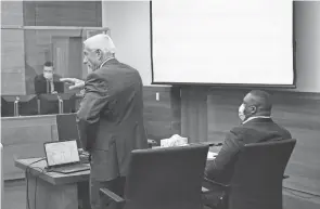  ?? JORDAN LAIRD/THE COLUMBUS DISPATCH ?? Wayne Coffman, 35, of the East Side, right, was on trial on Aug. 2 in Franklin County Common Pleas Court for two counts of murder, one count of attempted murder and one count of felonious assault. A jury found him guilty on Monday of all charges in connection with a deadly shootout on March 11, 2022, outside Podunk’s bar on the North Side. Coffman intends to appeal the verdict, according to his attorney, Robert Krapenc, left.