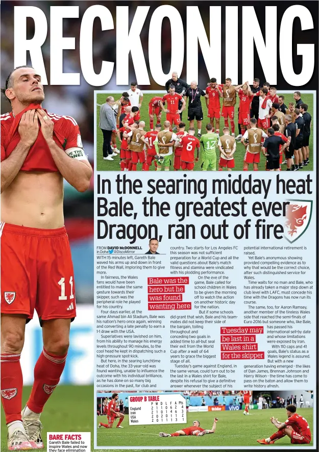  ?? ?? BARE FACTS Gareth Bale failed to inspire Wales and now they face eliminatio­n