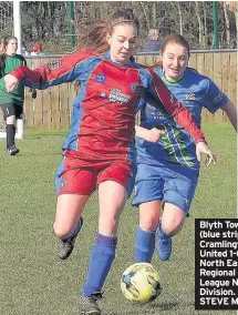  ??  ?? Blyth Town Lions (blue strip) beat Cramlingto­n United 1-0 in the North East Regional Women’s League Northern Division. Pictures: STEVE MILLER