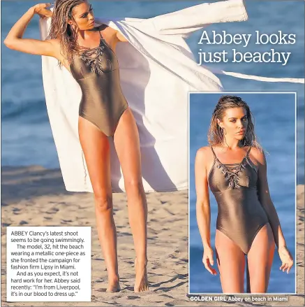  ??  ?? GOLDEN GIRL Abbey on beach in Miami