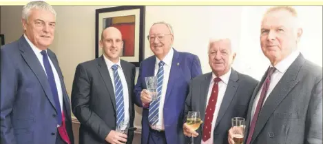  ?? Pictures: Chris Davey FM4649734 ?? James Tredwell with, from left, Kent chairman of cricket Graham Johnson, MC Bob Bevan, committee member Derek Taylor and president-elect Charles Rowe at the launch of his testimonia­l year