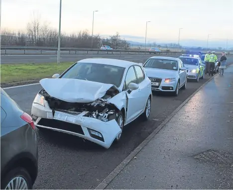  ??  ?? RUSH-hour traffic into Dundee was queued back for several miles today following an accident on the A90 near Inchture.
A Police Scotland spokesman said the accident involved two cars on the Inchture slip road on to the dual carriagewa­y.
It’s...