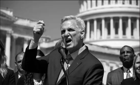  ?? J. SCOTT APPLEWHITE / ASSOCIATED PRESS ?? House Speaker Kevin Mccarthy, R-calif., speaks Thursday at the U.S. Capitol in Washington.