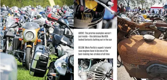  ??  ?? ABOVE: Plenty of tasty metal in the bike park to grab your attention before you’d even got in. Luggage-shod BMW R90S is ahead of Norton Commando with screen and boxes ABOVE: The pristine examples weren’t just inside – this delicious NORBSA looked...