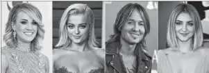  ?? AP PHOTO ?? This combinatio­n photo shows, from left, Carrie Underwood, Bebe Rexha, Keith Urban and Julia Michaels who will perform at the Academy of Country Music Awards on Sunday, in Las Vegas.