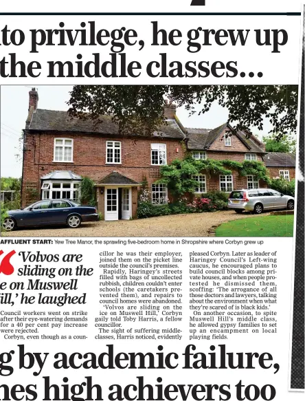  ??  ?? AFFLUENT START: Yew Tree Manor, the sprawling five-bedroom home in Shropshire where Corbyn grew up