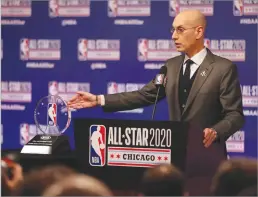  ?? Chicago Tribune/tns ?? NBA Commission­er Adam Silver talks during events at NBA All-star weekend on February 15, 2020, at the United Center in Chicago.