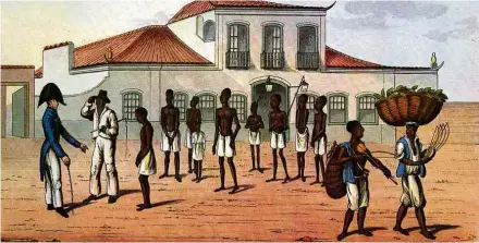  ?? Reprodução ?? Ilustração mostra escravos africanos recém-chegados ao Rio de Janeiro por volta de 1820