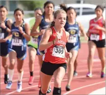  ??  ?? Lindsay High School’s Makaylie Caesar is seeded 27th in the girls 1,600-meter race for the state championsh­ip meet.