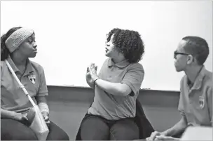  ??  ?? Students participat­e in a Youth Aware of Mental Health session at Uplift Hampton Preparator­y School in Dallas in November. University of Texas Southweste­rn Medical Center offers the program to schools to help educate students about mental health and suicide prevention.