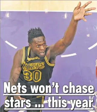  ?? Getty Images ?? LOOKING HIS WAY: Lakers’ restricted free agent Julius Randle (above) could be one of the Nets’ big targets once free agency begins.