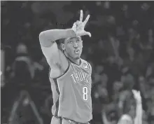  ?? NATHAN J. FISH/ THE OKLAHOMAN ?? Oklahoma City forward Jalen Williams celebrates after a 3-point play in the second quarter against Minnesota at Paycom Center on Tuesday in Oklahoma City.